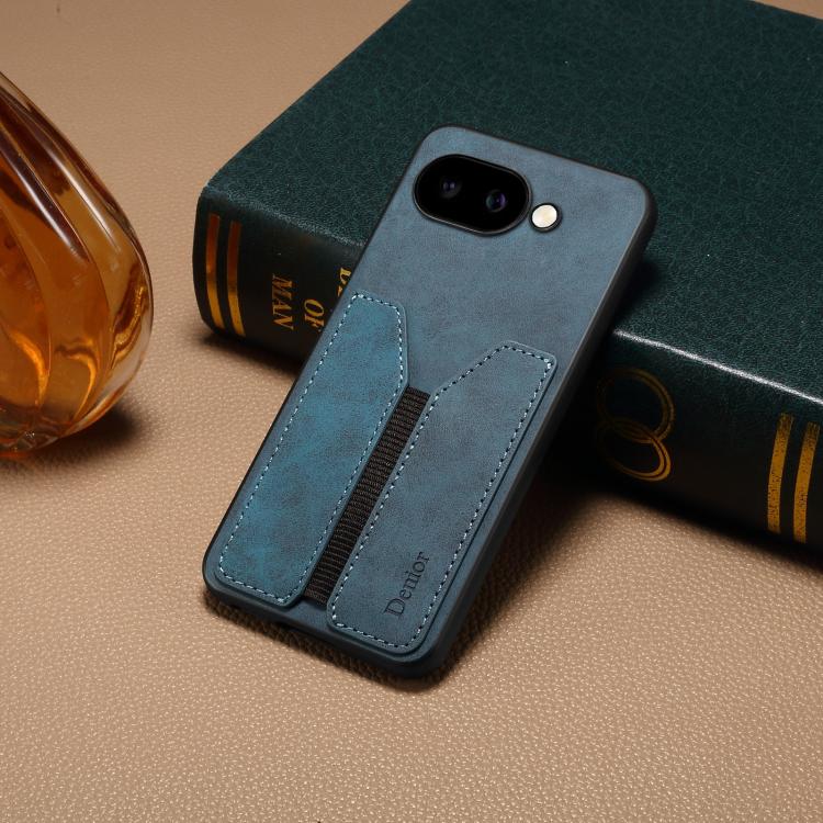 For Google Pixel 9a Denior D07 DV Elastic Card Slot PU Back Cover Phone Case(Blue) by Denior