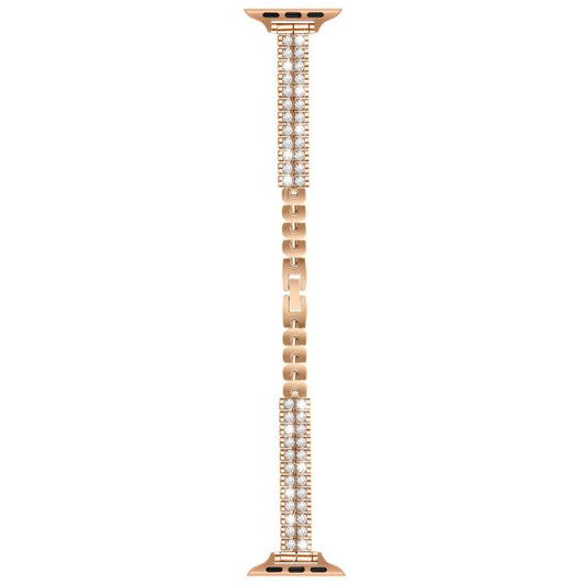 For Apple Watch 46mm / 49mm / 45mm / 44mm Slim Train Section Diamond Metal Watch Band(Rose Gold) by bashfashion