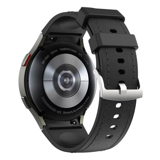 For Samsung Galaxy Watch 7 / 6 / 5 / 4 Silver Pin Buckle Leather Silicone Watch Band(Black) by bashfashion