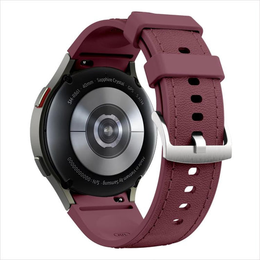 For Samsung Galaxy Watch 7 / 6 / 5 / 4 Silver Pin Buckle Leather Silicone Watch Band(Wine Red) by bashfashion