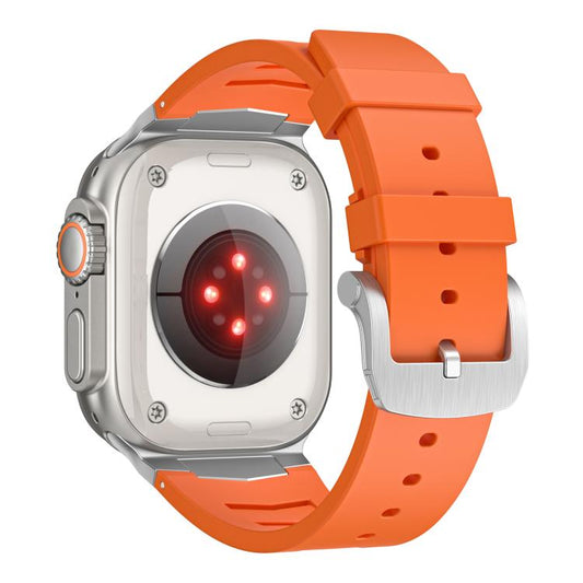 For Apple Watch Ultra / Ultra 2 49mm Stainless Steel Buckle Fluororubber Watch Band(Orange Silver) by bashfashion
