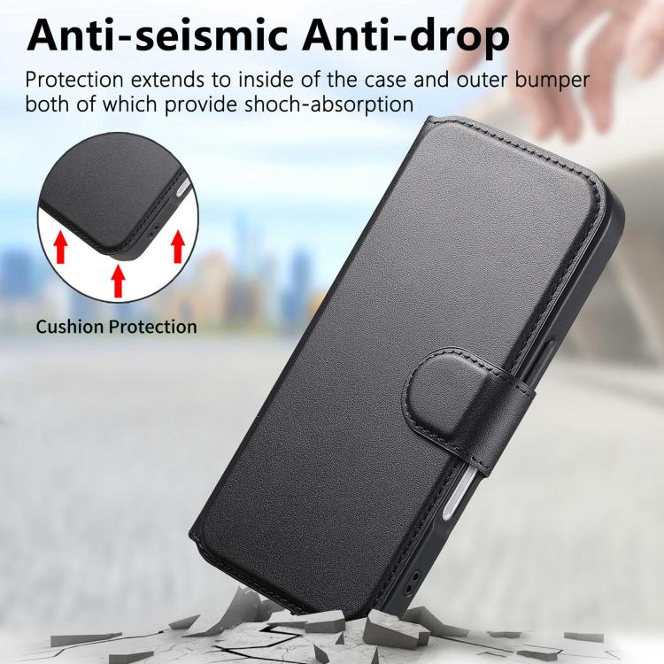 For iPhone 17 Pro CaseNeo Finger Grip Strap MagSafe Leather Phone Case(Black) by CaseNeo