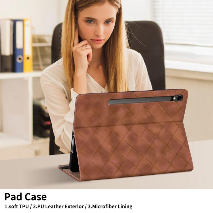 For Samsung Galaxy Tab S10 / S9 FE Rhombus Embossing Leather Tablet Case(Brown) by bashfashion