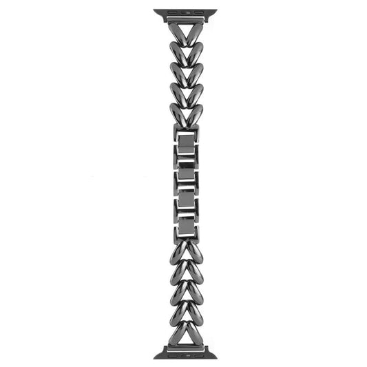 For Apple Watch 46mm / 49mm / 45mm / 44mm Kalebol V-shaped Zinc Alloy Strap(Black) by Kalebol