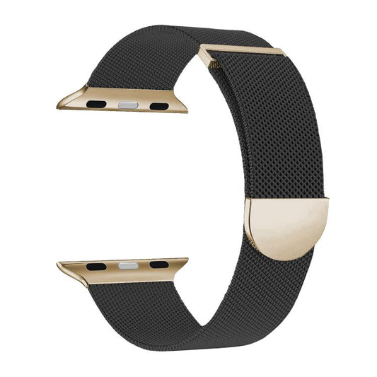 For Apple Watch 46mm / 49mm / 45mm / 44mm Kalebol Semi-round Tail Milan Stainless Steel Strap(Black Gold) by Kalebol