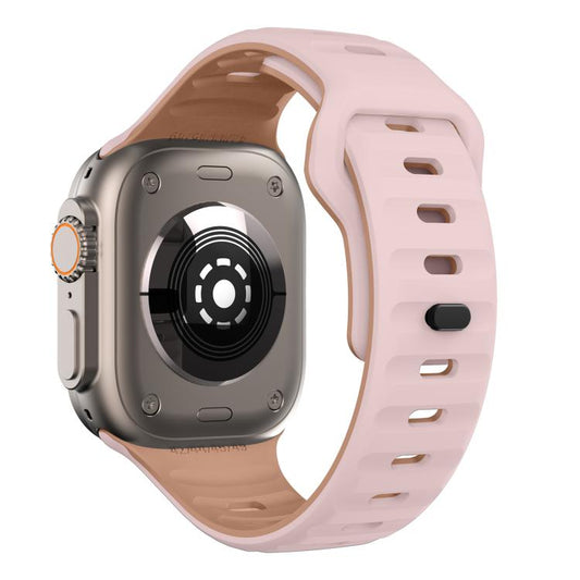 For Apple Watch 46mm / 49mm / 45mm / 44mm Kalebol Wave Reverse Buckle Two-color Silicone Strap(Oxford Pink Rose Grey) by Kalebol