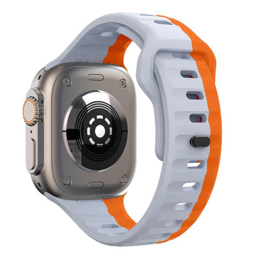 For Apple Watch 46mm / 49mm / 45mm / 44mm Kalebol Wave Reverse Buckle Two-color Silicone Strap(Wild Path Grey Orange) by Kalebol