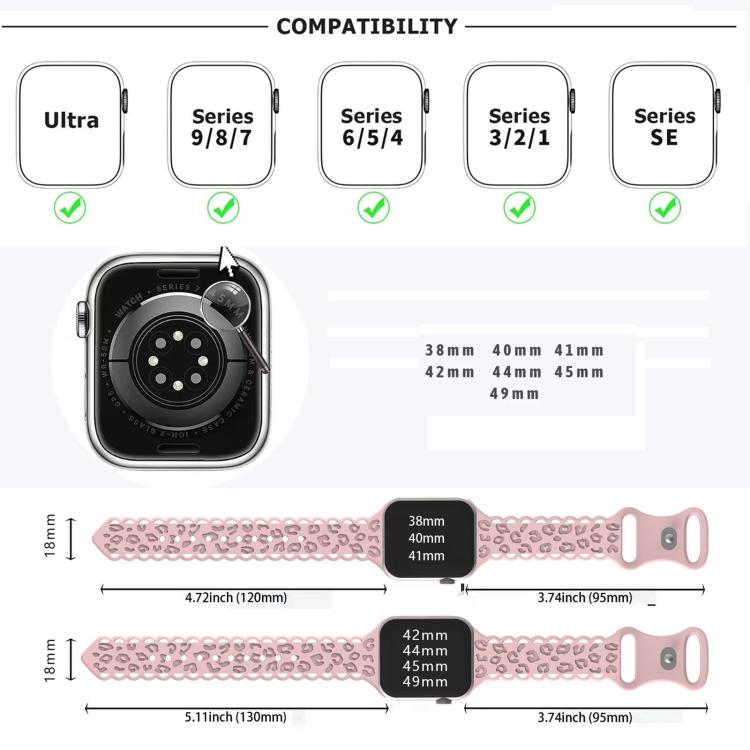 For Apple Watch 46mm / 49mm / 45mm / 44mm Lace Laser Engraved Leopard Silicone Watch Band(White) by bashfashion