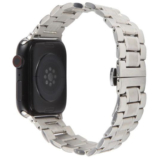 For Apple Watch 42mm / 41mm / 40mm / 38mm Butterfly Buckle New Five Beads Stainless Steel Watch Band(Silver) by bashfashion