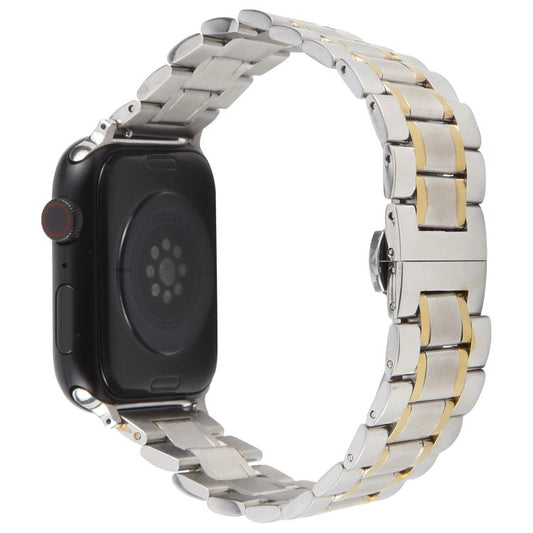 For Apple Watch 42mm / 41mm / 40mm / 38mm Butterfly Buckle New Five Beads Stainless Steel Watch Band(Silver Gold) by bashfashion