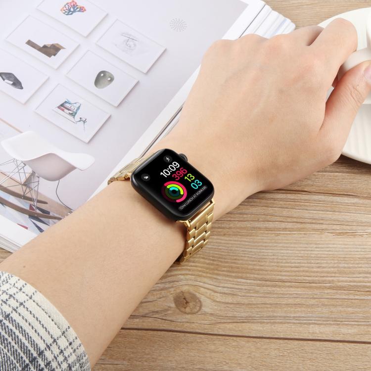 For Apple Watch 42mm / 41mm / 40mm / 38mm Butterfly Buckle New Five Beads Stainless Steel Watch Band(Silver Gold) by bashfashion