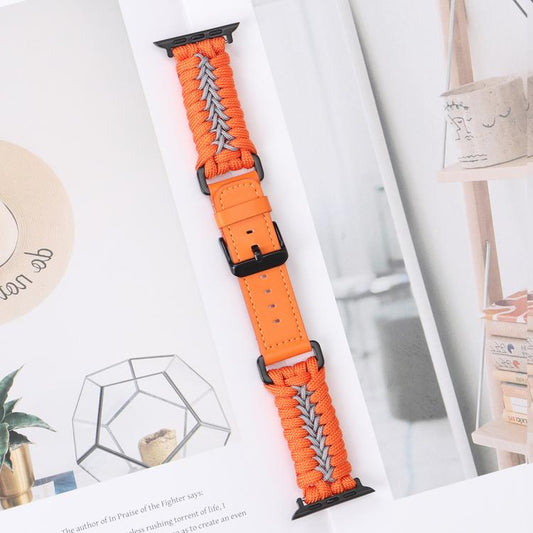 For Apple Watch 46mm / 49mm / 45mm / 44mm Double Leather Buckle Paracord Nylon Watch Band(Orange) by bashfashion