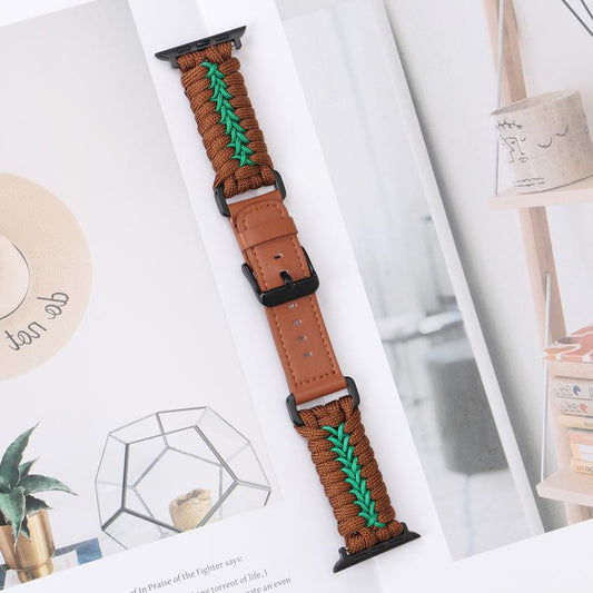 For Apple Watch 42mm / 41mm / 40mm / 38mm Double Leather Buckle Paracord Nylon Watch Band(Brown) by bashfashion