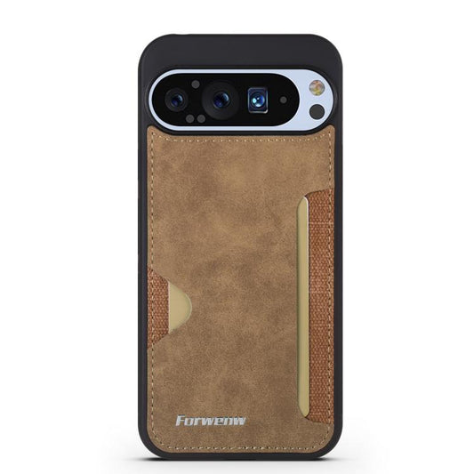 For Google Pixel 9 / 9 Pro Forwenw F5 Series Integrated Card Bag Phone Case(Brown) by Forwenw