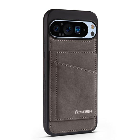 For Google Pixel 9 Pro XL Forwenw F8 Series 2 in 1 Magnetic Card Slot Leather Phone Case(Grey) by Forwenw