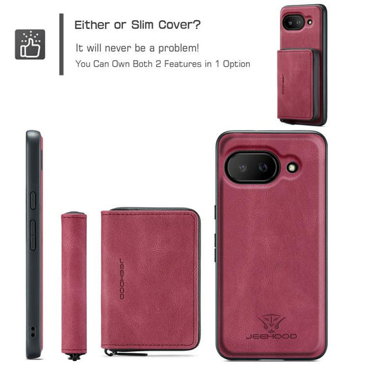 For Google Pixel 9a JEEHOOD J02 Magnetic Zipper Horizontal Flip Leather Phone Case(Red) by JEEHOOD