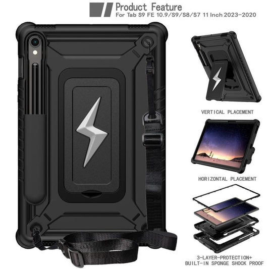 For Samsung Galaxy Tab S9 FE / S9 / S8 Armor Bolt Shape Holder Silicone Hybrid PC Tablet Case(Black) by bashfashion