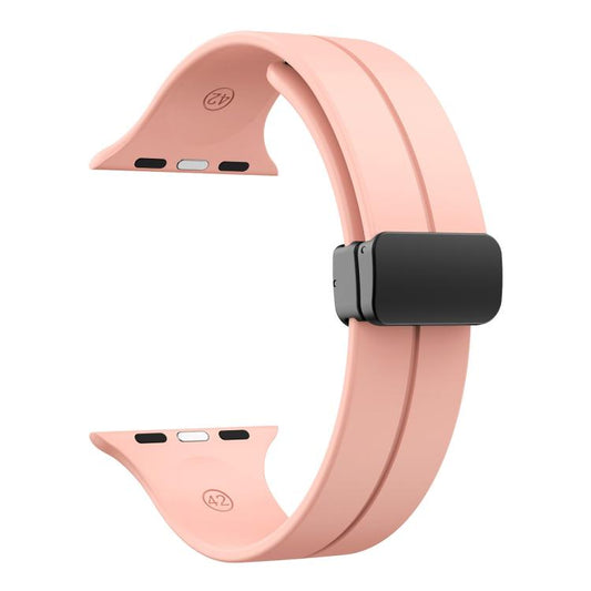 For Apple Watch 46mm / 49mm / 45mm / 44mm xDfind Solid Color Magnetic Buckle Silicone Watch Band(Pink) by xDfind