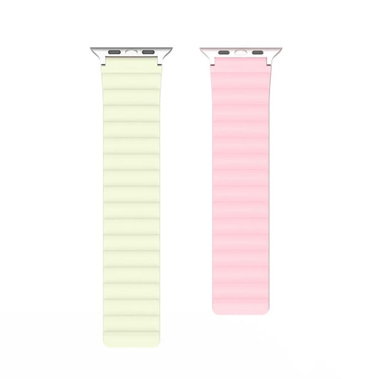 For Apple Watch 46mm / 49mm / 45mm / 44mm DUX DUCIS SD Series Double-Sided Blind Insert Silicone Magnetic Watch Strap(Light Pink + Light Green) by DUX DUCIS