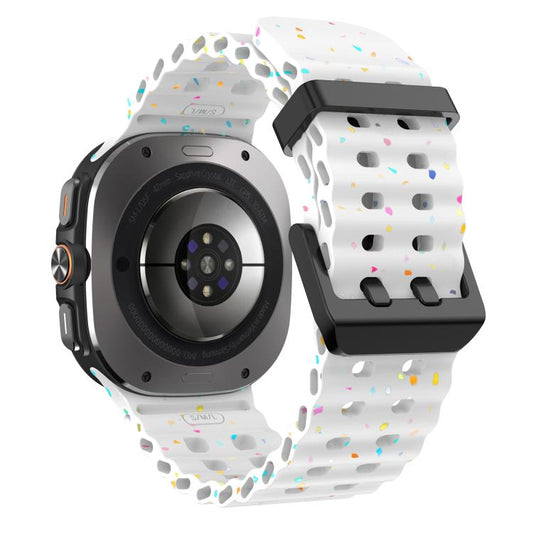 For Samsung Galaxy Watch Ultra 47mm / Ultra 2025 Dual Buckle Colorful Dots Silicone Watch Band(White) by bashfashion