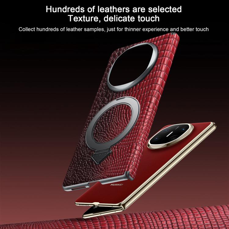 For Huawei Mate X6 SULADA Crocodile Texture Genuine Leather MagSafe Holder Phone Case(Black) by SULADA