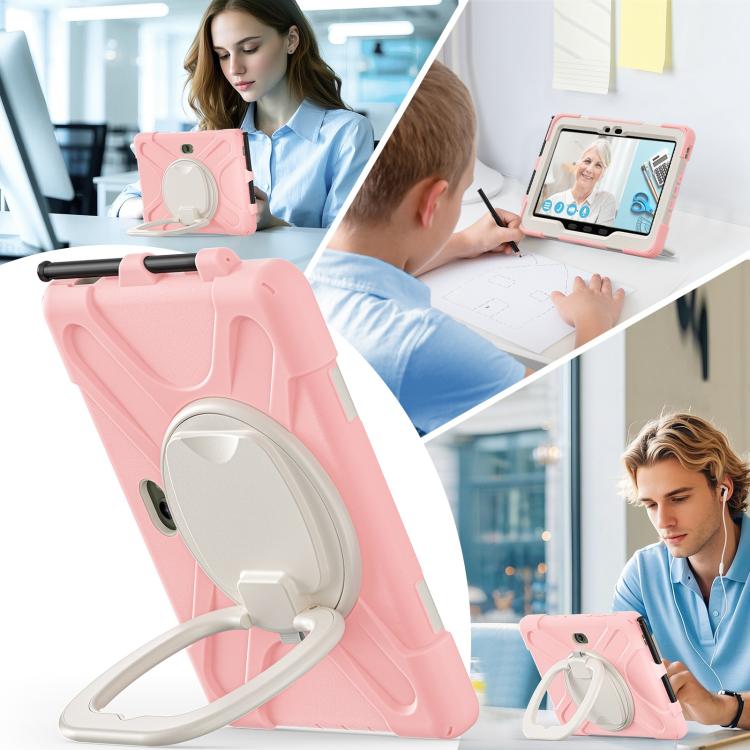 For Samsung Galaxy Tab Active5 Pro Silicone Hybrid PC Tablet Case with Holder & Shoulder Strap(Pink) by bashfashion