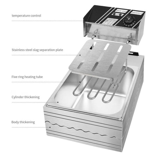 Multifunctional Commercial Stainless Steel Thick Electric Fryer Electric Boiler, Single Cylinder Extended 12L+Timer(EU Plug) by bashfashion