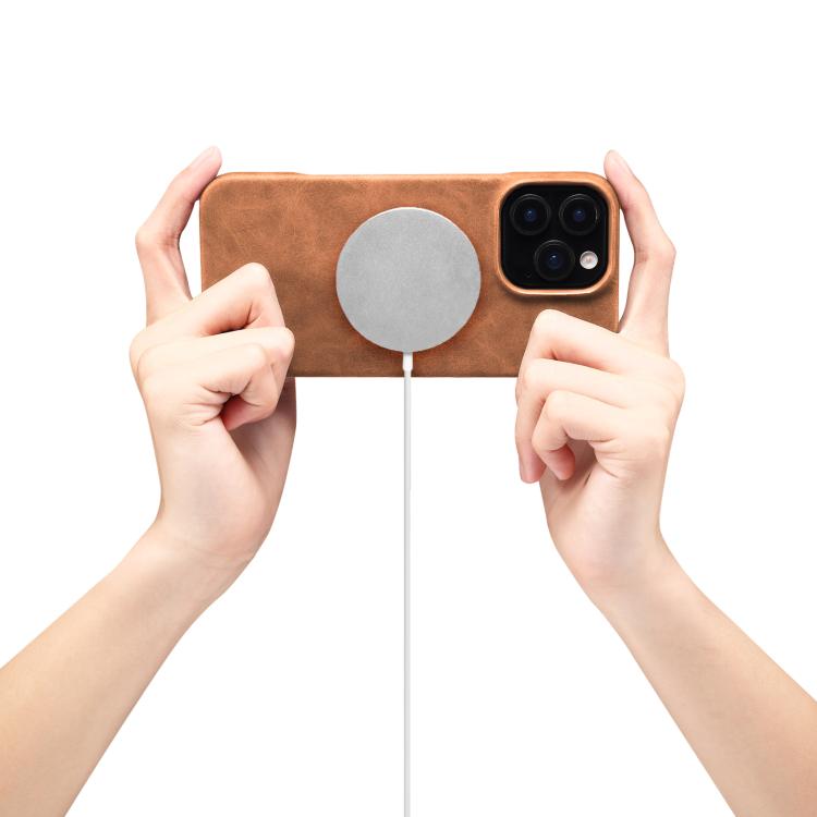 For iPhone 16 Pro Max Denior D28 Retro Texture RFID MagSafe Vertical Flip Card-slot Phone Case(Brown) by Denior