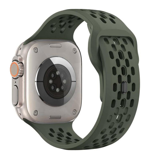 For Apple Watch 46mm / 49mm / 45mm / 44mm xDfind Mesh Reverse Buckle Silicone Watch Band(Olive Green) by xDfind