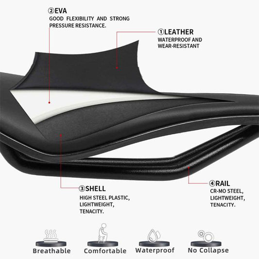 TOSEEK TS101 Road Mountain Bike Leather Saddle(Black) by TOSEEK