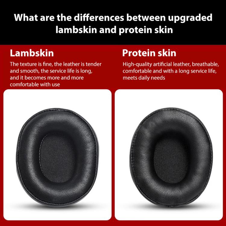 2pcs Sponge Earmuffs Replacement Earpads For Audio Technica ATH-M60X, Model:Black Lambskin by bashfashion