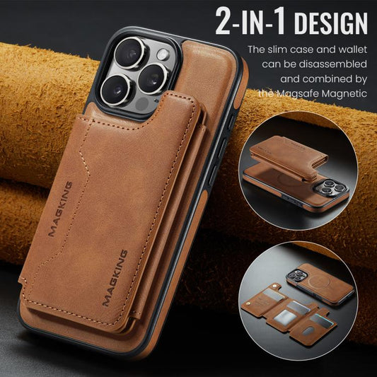 For iPhone 16 Pro Max MAGKING K3 Series MagSafe RFID Card Bag Detachable Phone Case(Brown) by MAGKING