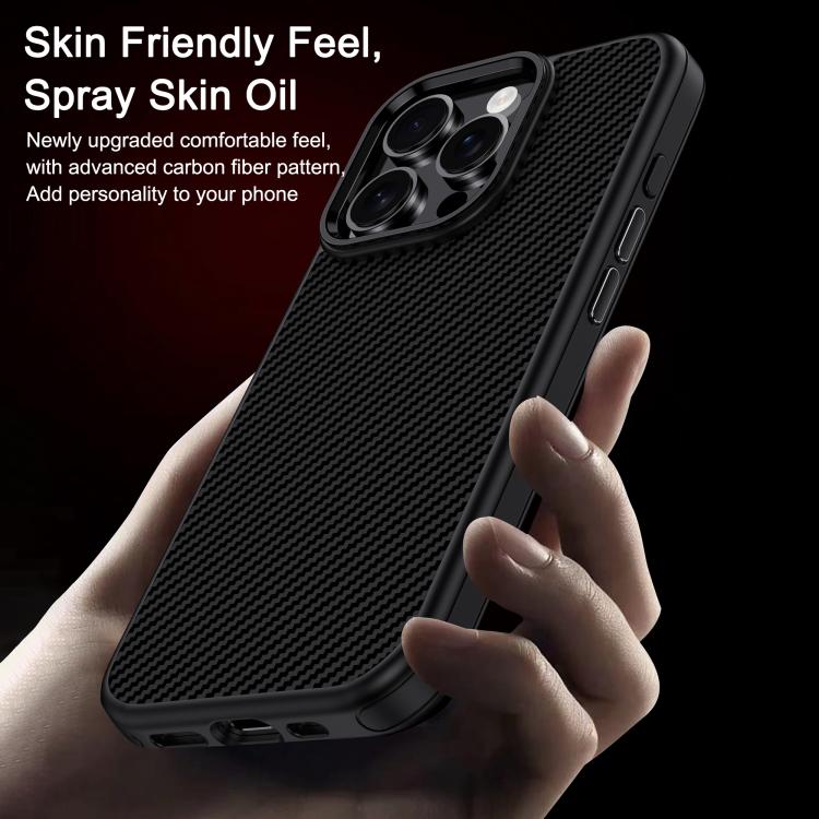 For iPhone 16 iPAKY Star Lord Series Carbon Fiber Textured Oil Spray PC+TPU Phone Case(Black) by iPAKY