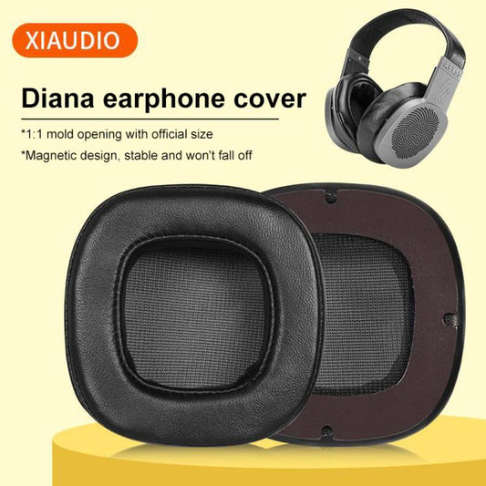 2pcs Magnetic Snap-on Lambskin Leather Earpads For Abyss Diana Phi / AB-1266(Black) by bashfashion