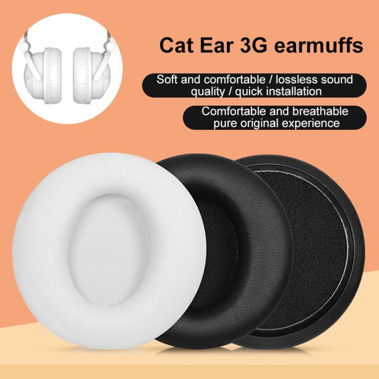 2pcs Protein Leather Earpads For Brookstone Yowu Selkirk Model Z 3G Cat Ear Headphone(White) by bashfashion