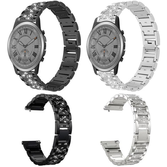 For Fossil Q Machine Hybrid Watch 22mm xDfind Diamond Jewelry Stainless Steel Watch Band(Black) by xDfind