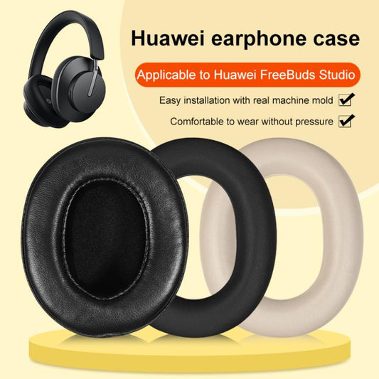 2pcs Snap-on Leather Earpads For Huawei FreeBuds Studio, Material:Lambskin Black by bashfashion