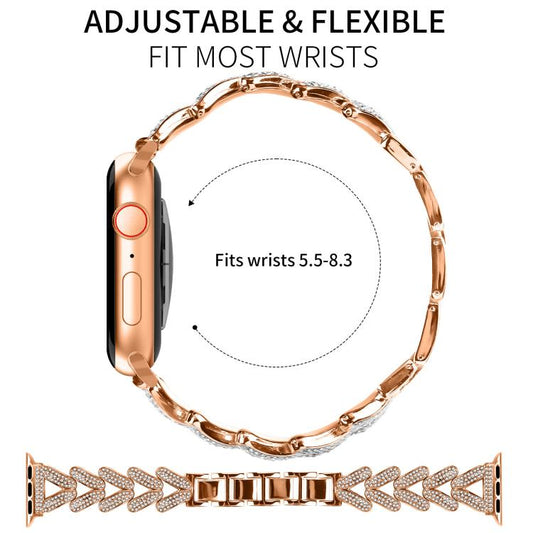 For Apple Watch 38 / 40 / 41 / S10 42mm 20mm xDfind Small Twist Diamond Metal Watch Band(Rose Gold) by xDfind