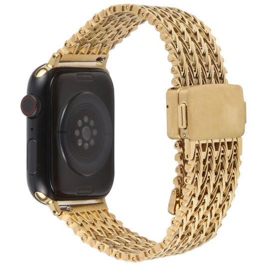 For Apple Watch 46mm / 49mm / 45mm / 44mm Magnetic Snap Clasp Steel Mesh Metal Watch Band(Gold) by bashfashion