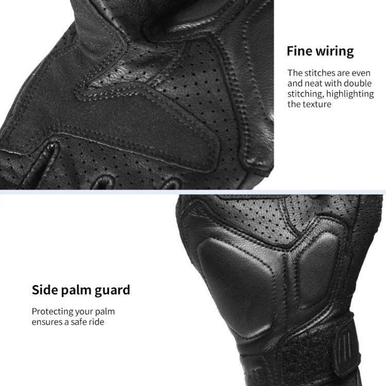 GHOST RACING GR-ST11 Retro Motorcycle Genuine Leather Touch Screen Full Finger Gloves, Size:XL(Black Punched) by GHOST RACING