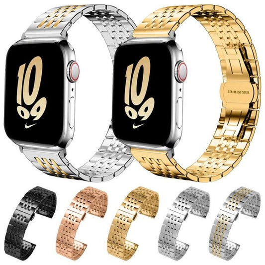 For Apple Watch 42 / 44 / 45 / 46 / 49mm 22mm xDfind Seven-bead Solid Stainless Steel Watch Band(Black) by xDfind