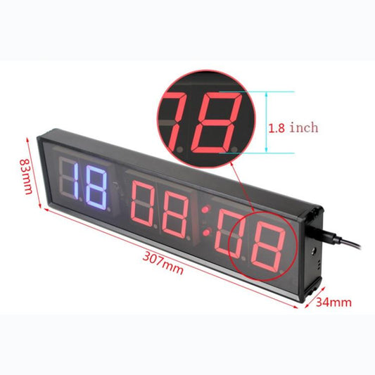 KYX--0018 Aluminum Alloy Shell 1.8 inch 6-digit LED Sports Fitness Multi-function Timer, Plug:US Plug(Black) by bashfashion