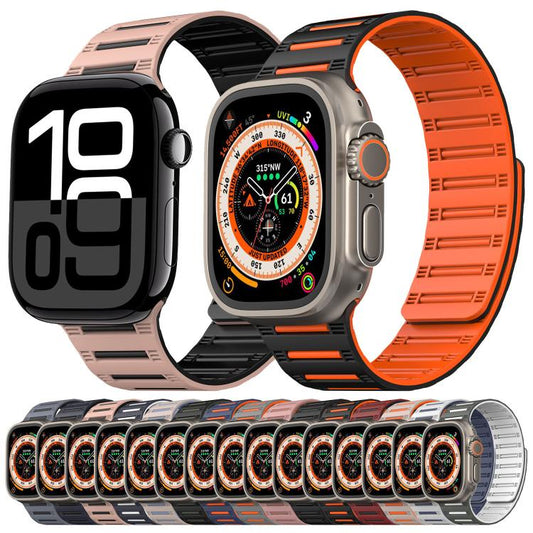 For Apple Watch 42mm / 41mm / 40mm / 38mm Cylinder Magnetic Two-color Loop Silicone Watch Band(Midnight Color Black) by bashfashion
