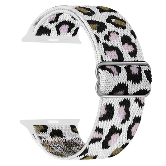 For Apple Watch 42 / 44 / 45 / 46 / 49mm xDfind Adjustable Slide Buckle Elastic Nylon Watch Band(Purple White Leopard) by xDfind