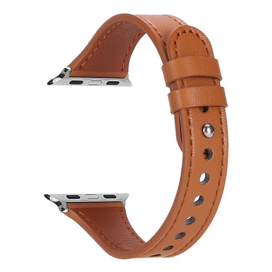 For Apple Watch 38 / 40 / 41 / S10 42mm xDfind Double Ring Single Rivet Genuine Leather Watch Band(Light Brown) by xDfind