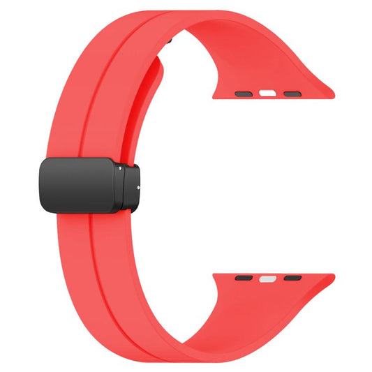 For Apple Watch 42 / 44 / 45 / 46 / 49mm xDfind Flat Head Groove Folding Black Buckle Silicone Watch Band(Red) by xDfind