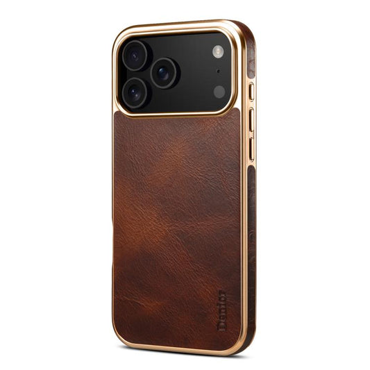 For iPhone 17 Pro Denior Oil Wax Leather Electroplating Phone Case(Brown) by Denior