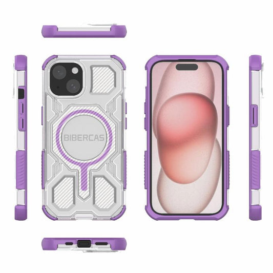 For iPhone 15 BIBERCAS Transparent Color Series MagSafe Air Bag Shockproof Phone Case(Purple) by BIBERCAS
