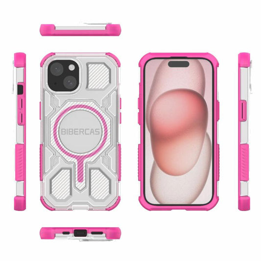 For iPhone 15 BIBERCAS Transparent Color Series MagSafe Air Bag Shockproof Phone Case(Pink) by BIBERCAS