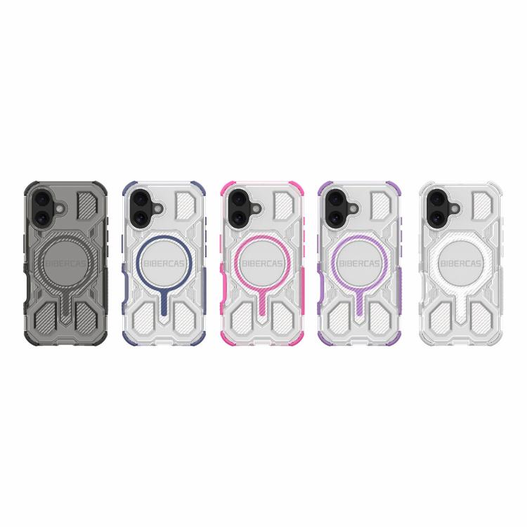 For iPhone 16 BIBERCAS Transparent Color Series MagSafe Air Bag Shockproof Phone Case(Purple) by BIBERCAS